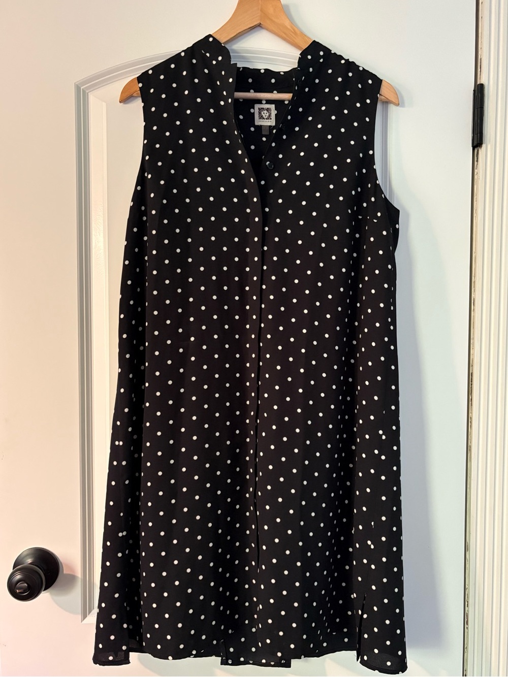 Anne Klein - Sleeveless Black Polka Dot Shift Dress